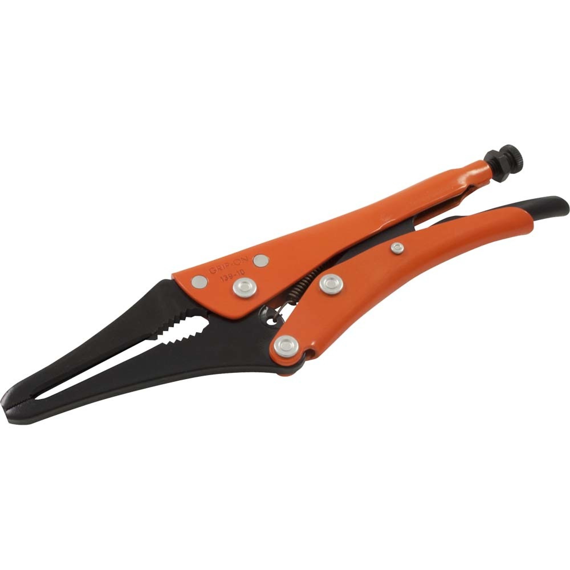 Grip-on, 10in. Locking Hose Clamp Plier, 1-1/8in. Jaw Opening, Pieces (qty.) 1 Material Alloy Steel, Jaw Capacity 2.76 in, Model# 139-10